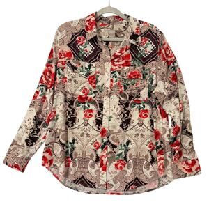 Chicos Silky Soft Floral Button Down Charm Easy Shirt Sz Lrg/2 Office‎ Siren Y2K